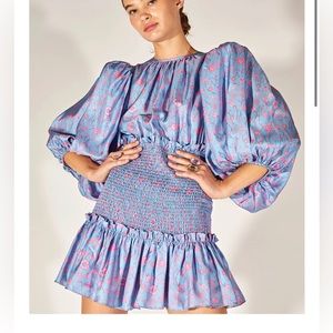 Cynthia Rowley smocked silk twill dress NWT